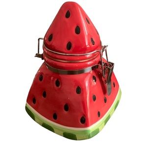 WATERMELON CERAMIC JAR COVER HINGE SEALING SUGAR COFFEE HOLDER DECOR STORAGE